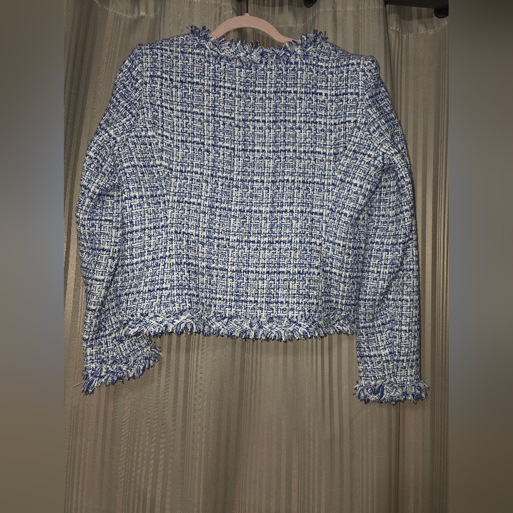 Carolina Belle Blue and White Tweed Fringed Blazer - Picture 2 of 7